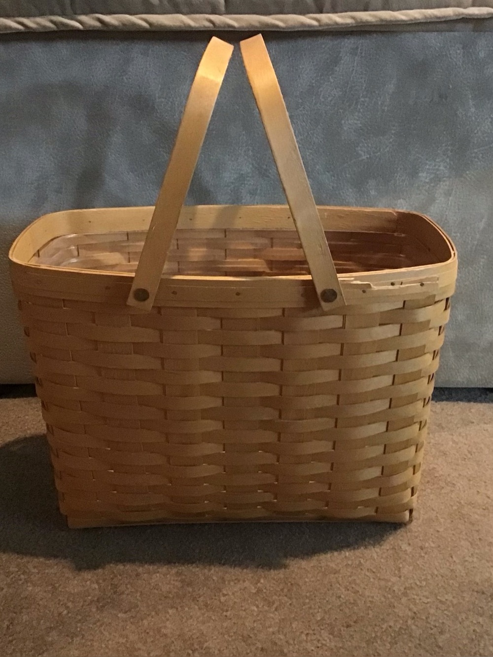 Longaberger 1992 Woven Rectangular Double Wood Handle Basket with/ Protector